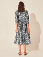 Floral Tie Neck Lantern Sleeve Dress (9)