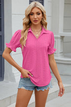 Eyelet Johnny Collar Short Sleeve Blouse (26)