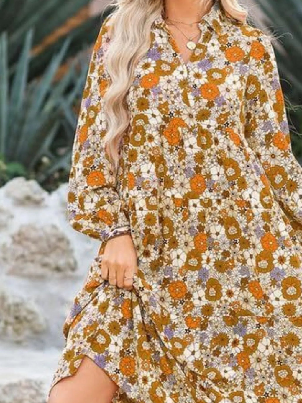 Floral Print Balloon Sleeve Midi Dress (3)