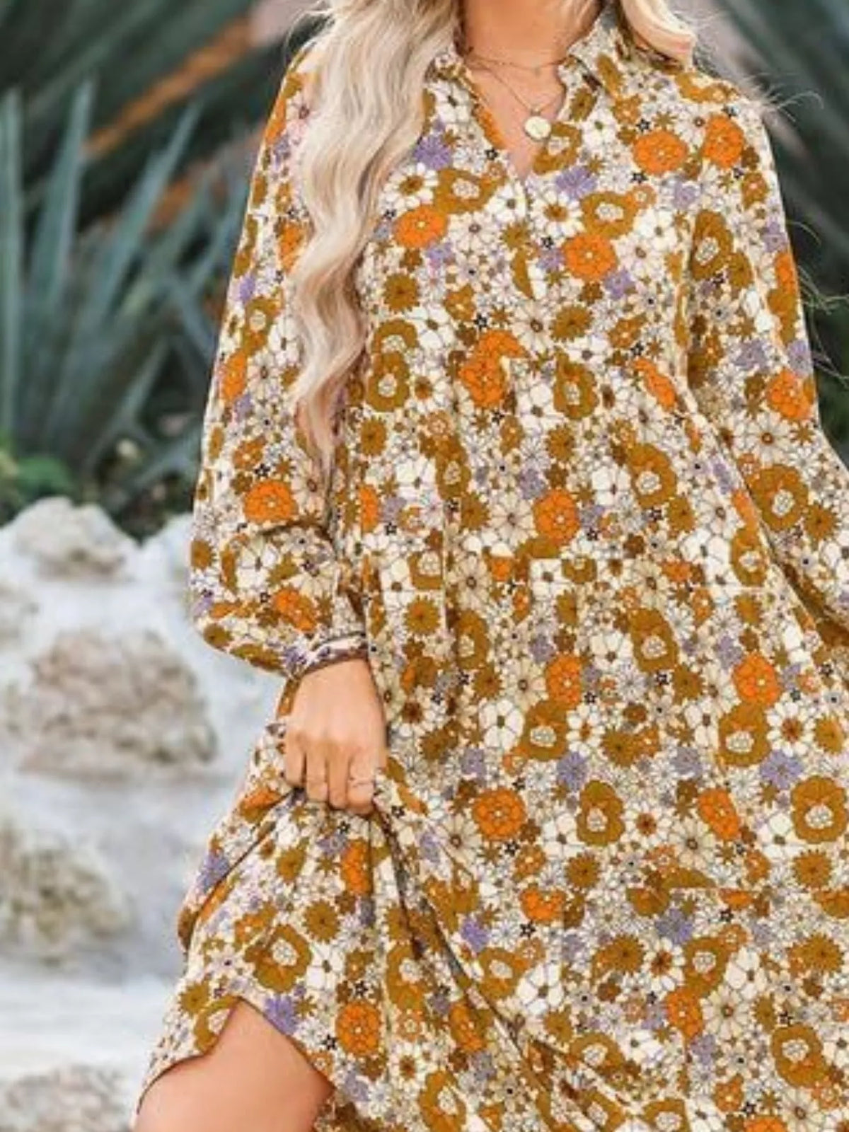 Floral Print Balloon Sleeve Midi Dress (3)