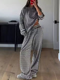 Striped Dropped Shoulder Top Pants Set