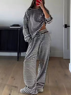 Striped Dropped Shoulder Top Pants Set