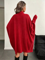 Oversized Batwing Sleeve Ribbed Knit Turtleneck Dress (12)