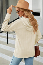 Drawstring Half Button Long Sleeve Hoodie (32)