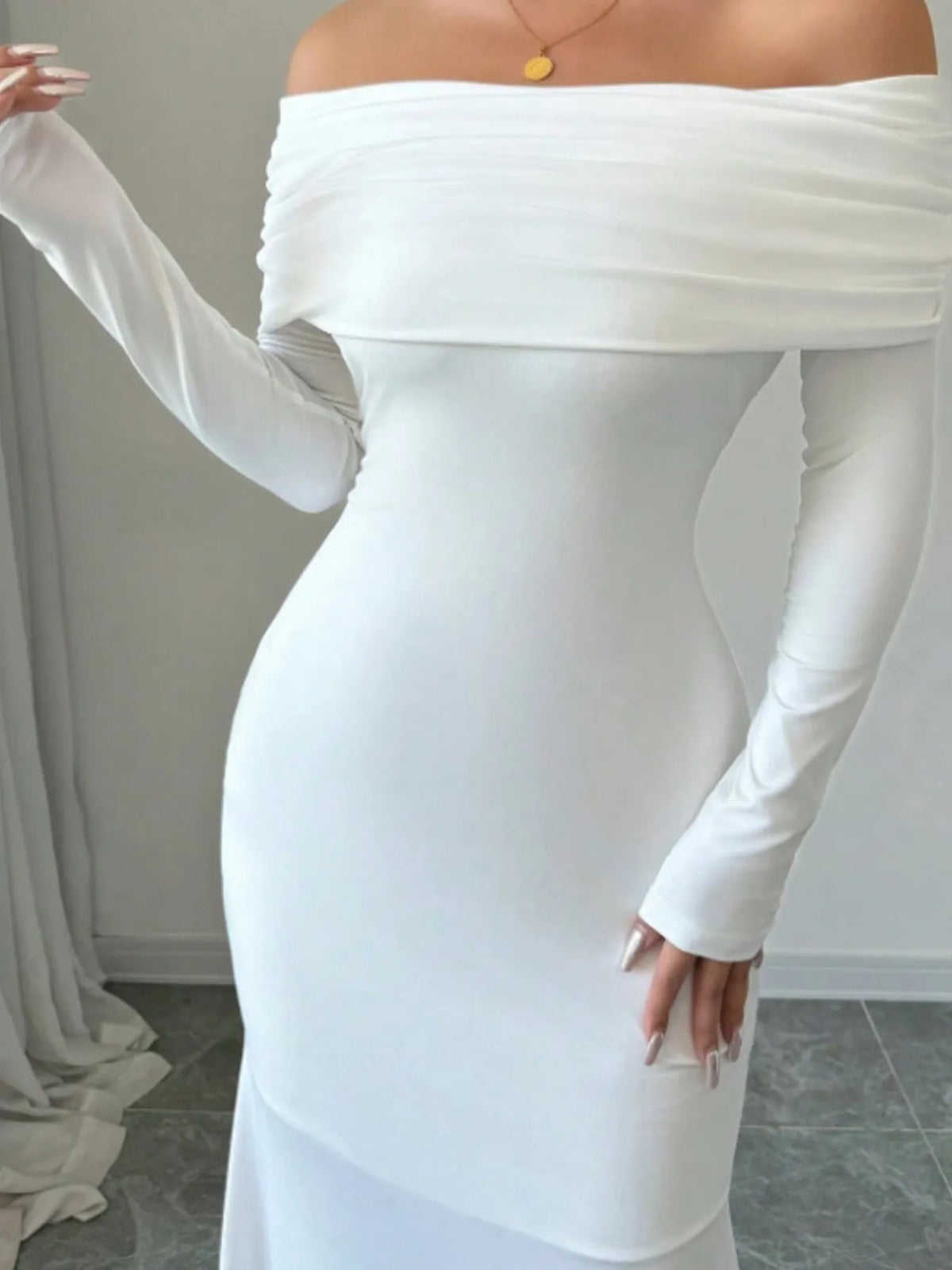 Off-shoulder Long Sleeve Bodycon Maxi Dress (8)