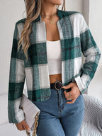 Plaid Open Front Long Sleeve Jacket (21)