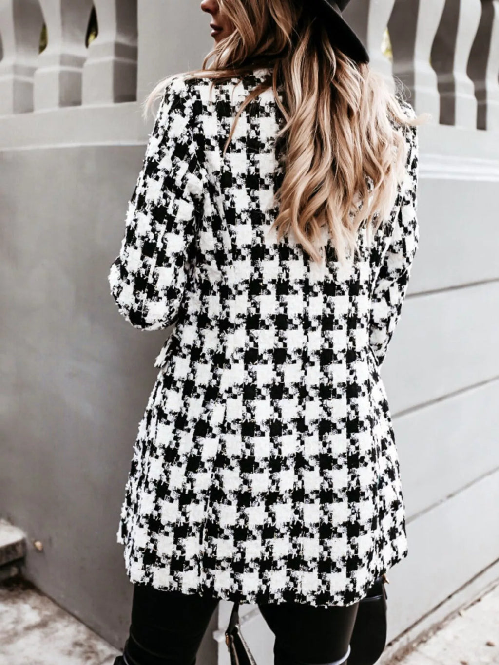 Plaid Tweed Double-breasted Coat (6)