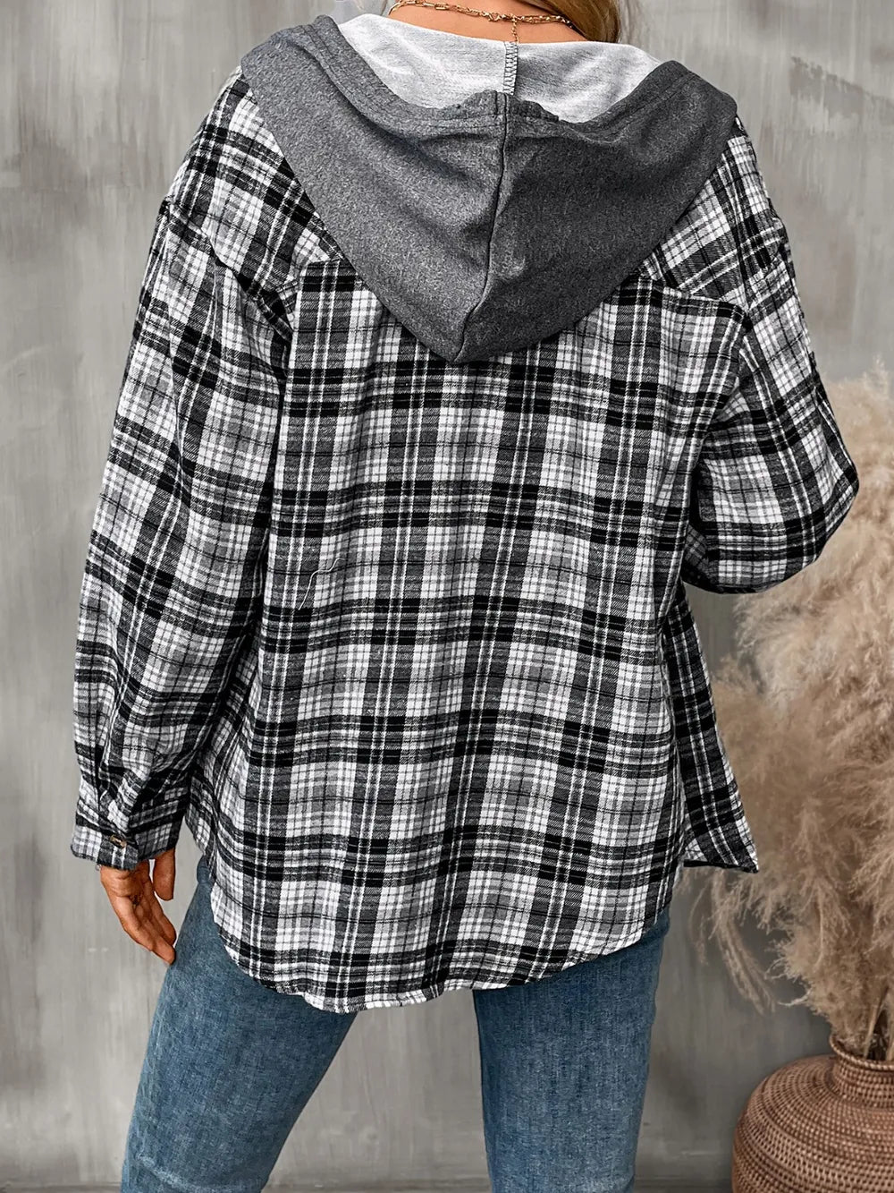 Plaid Long Sleeve Hooded Jacket (7)