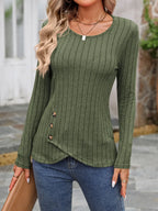 Decorative Button Round Neck Long Sleeve T-shirt (26)