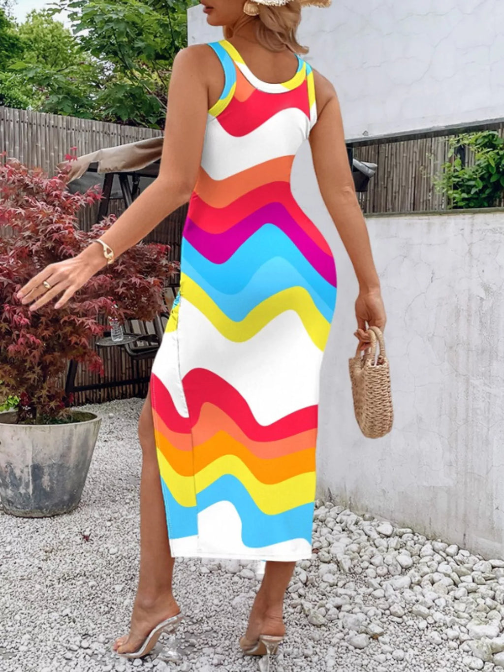 Ruched Slit Sleeveless Midi Dress (3)