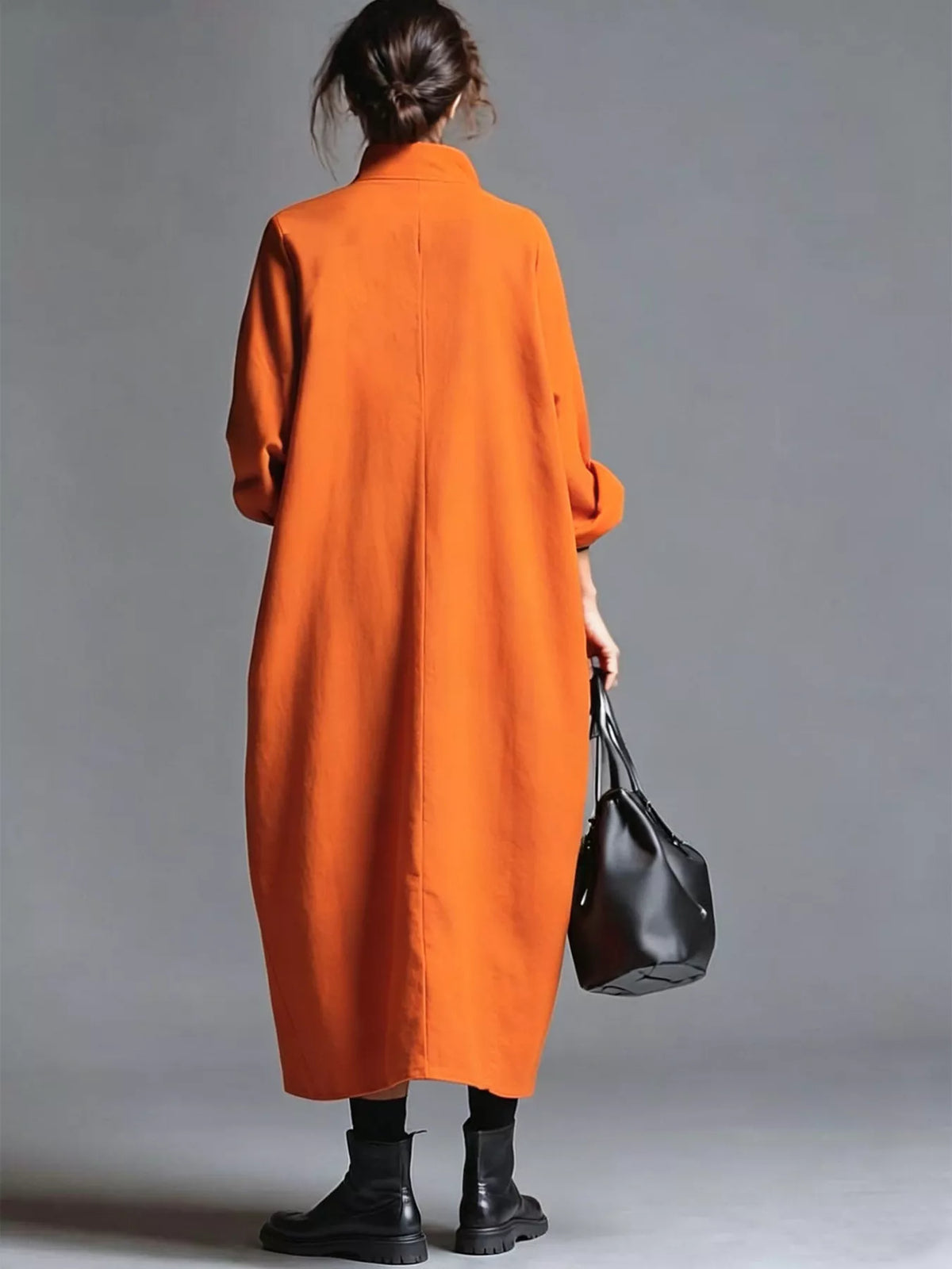 Full Size Loose-fit Mock Neck Midi Dress Pockets Plus (8)
