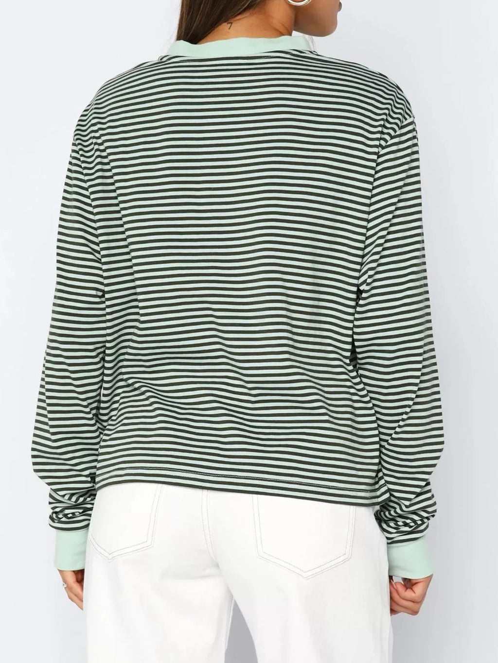 Striped Oversized Round Neck Sweatshirt (2)