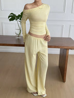 One Shoulder Long Sleeve Top Pants Set (2)