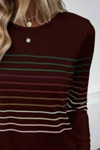 Striped Round Neck Long Sleeve T-shirt (20)