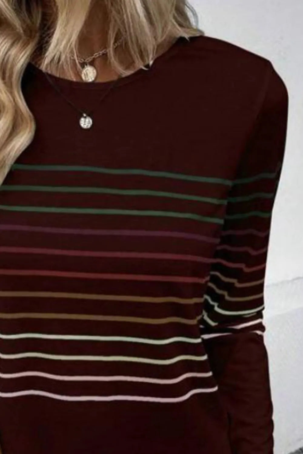 Striped Round Neck Long Sleeve T-shirt (20)