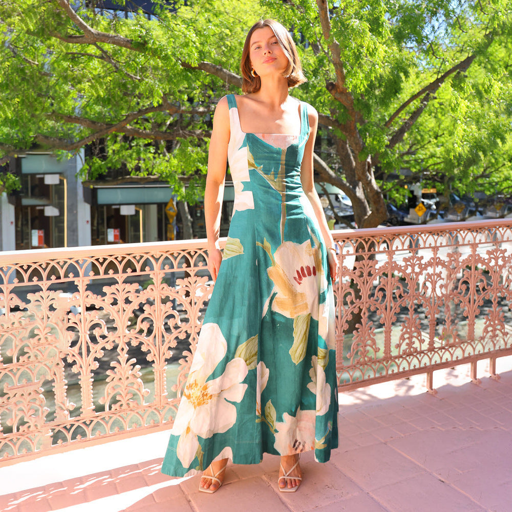 Printed Strap Slimming Maxi Dress photo 4