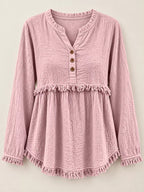 Full Size Frayed Hem Button Detail Blouse Plus (24)