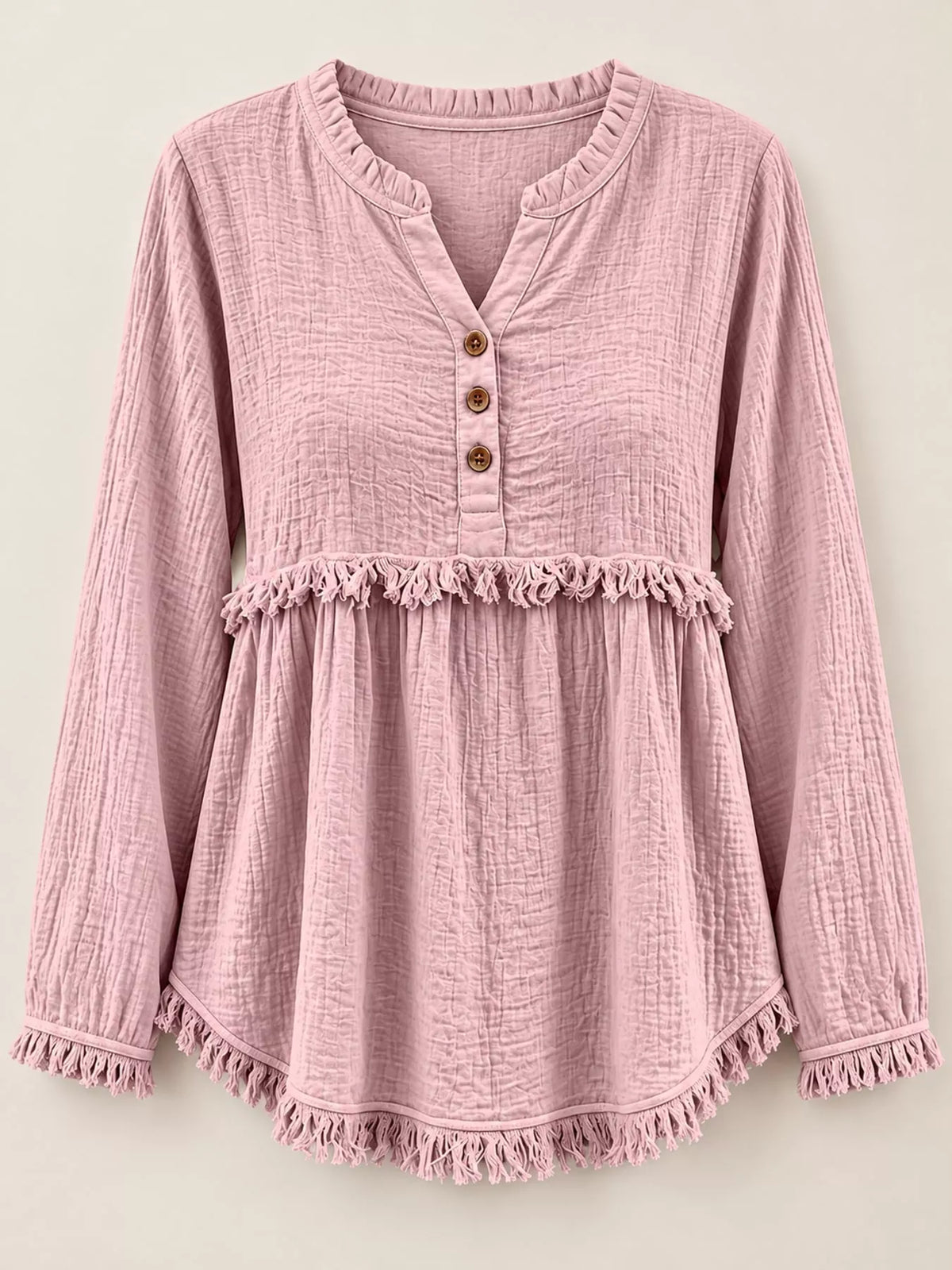 Full Size Frayed Hem Button Detail Blouse Plus (24)
