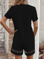 V Neck Short Sleeve Top Shorts Set (9)