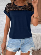Lace Round Neck Short Sleeve T-shirt (8)