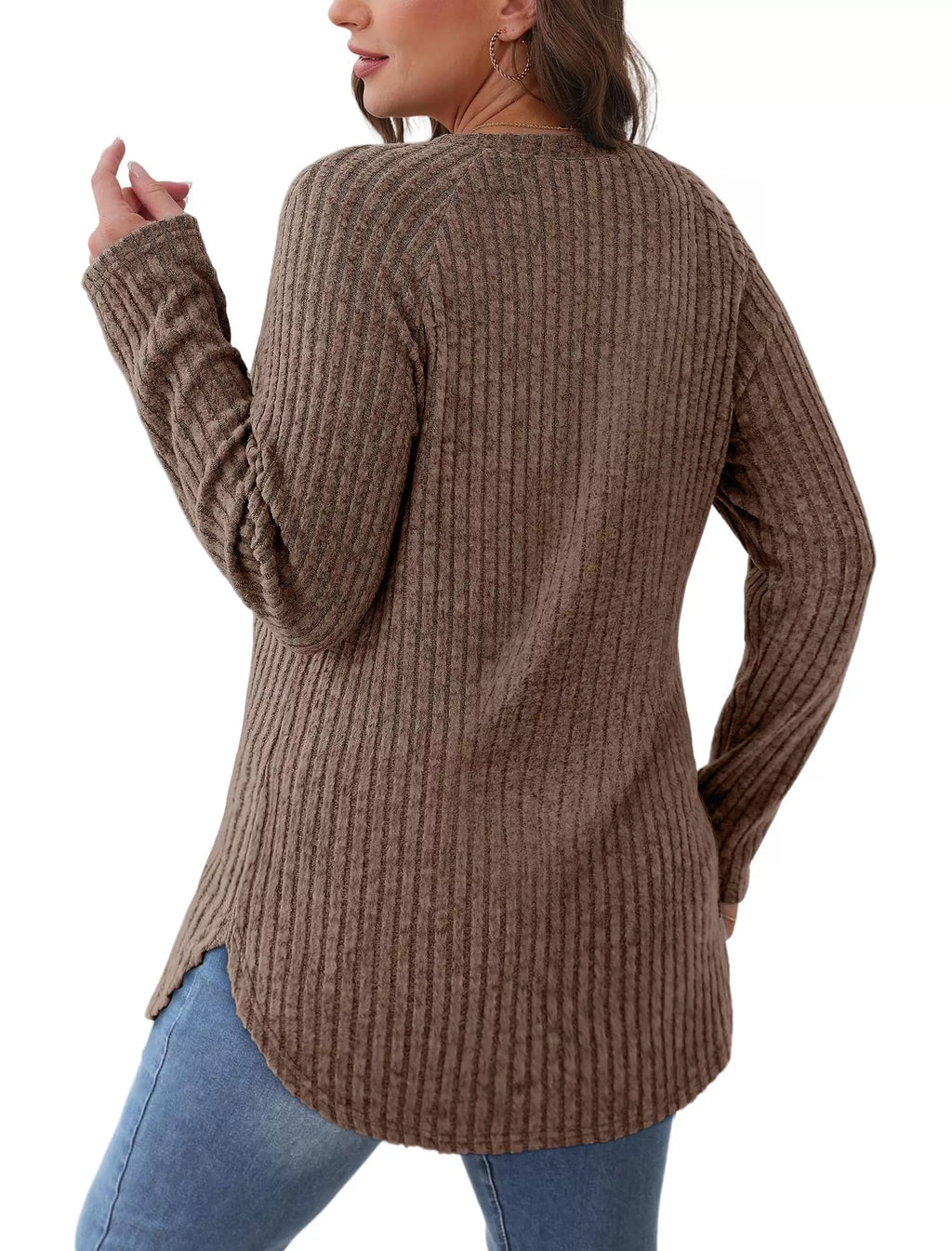 Casual Ribbed Knit Long Sleeve T-shirt (3)