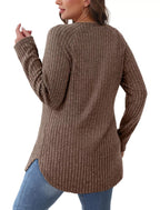 Casual Ribbed Knit Long Sleeve T-shirt (3)