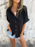 Full Size Casual Button Down Short Sleeve Loose Shirt Plus (4)