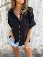 Full Size Casual Button Down Short Sleeve Loose Shirt Plus (4)