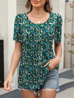 Floral Round Neck Short Sleeve Top (2)