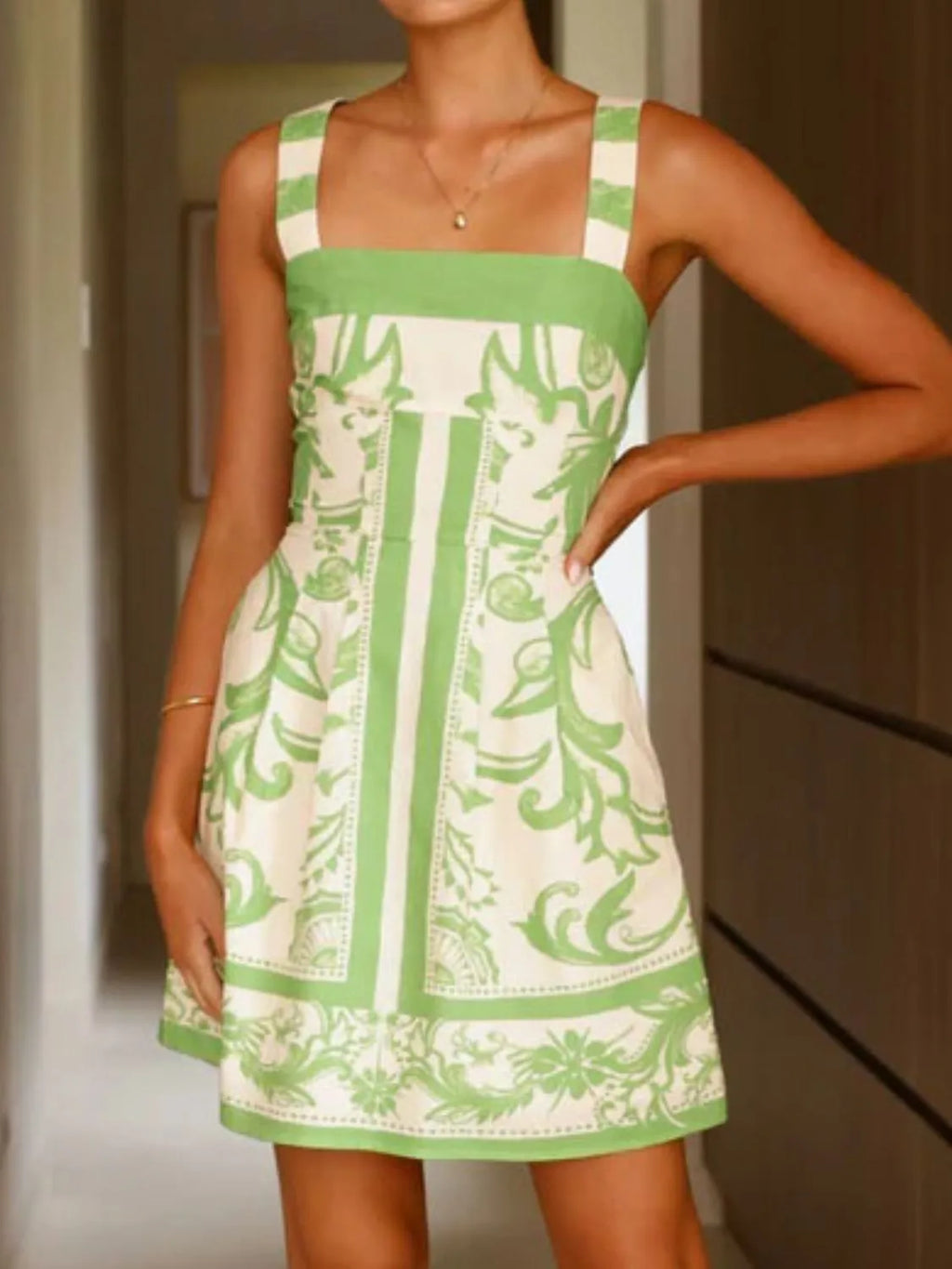 Printed Square Neck Midi Dress (25)