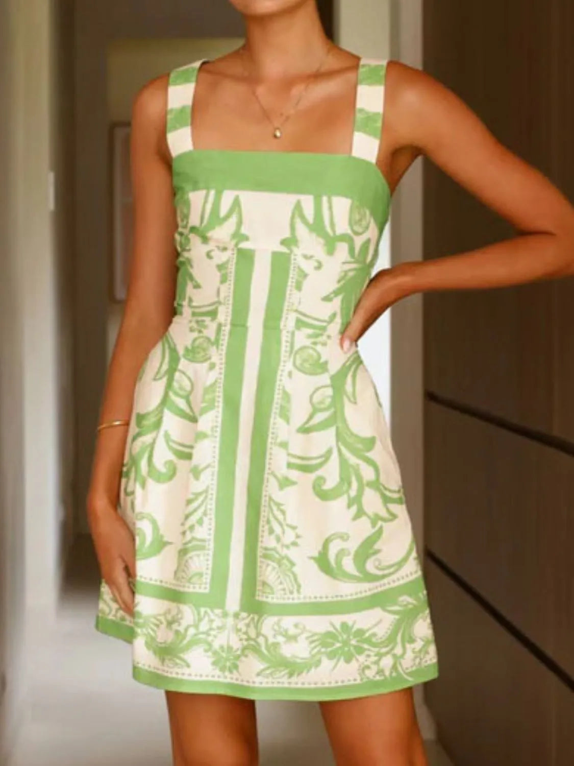 Printed Square Neck Midi Dress (25)