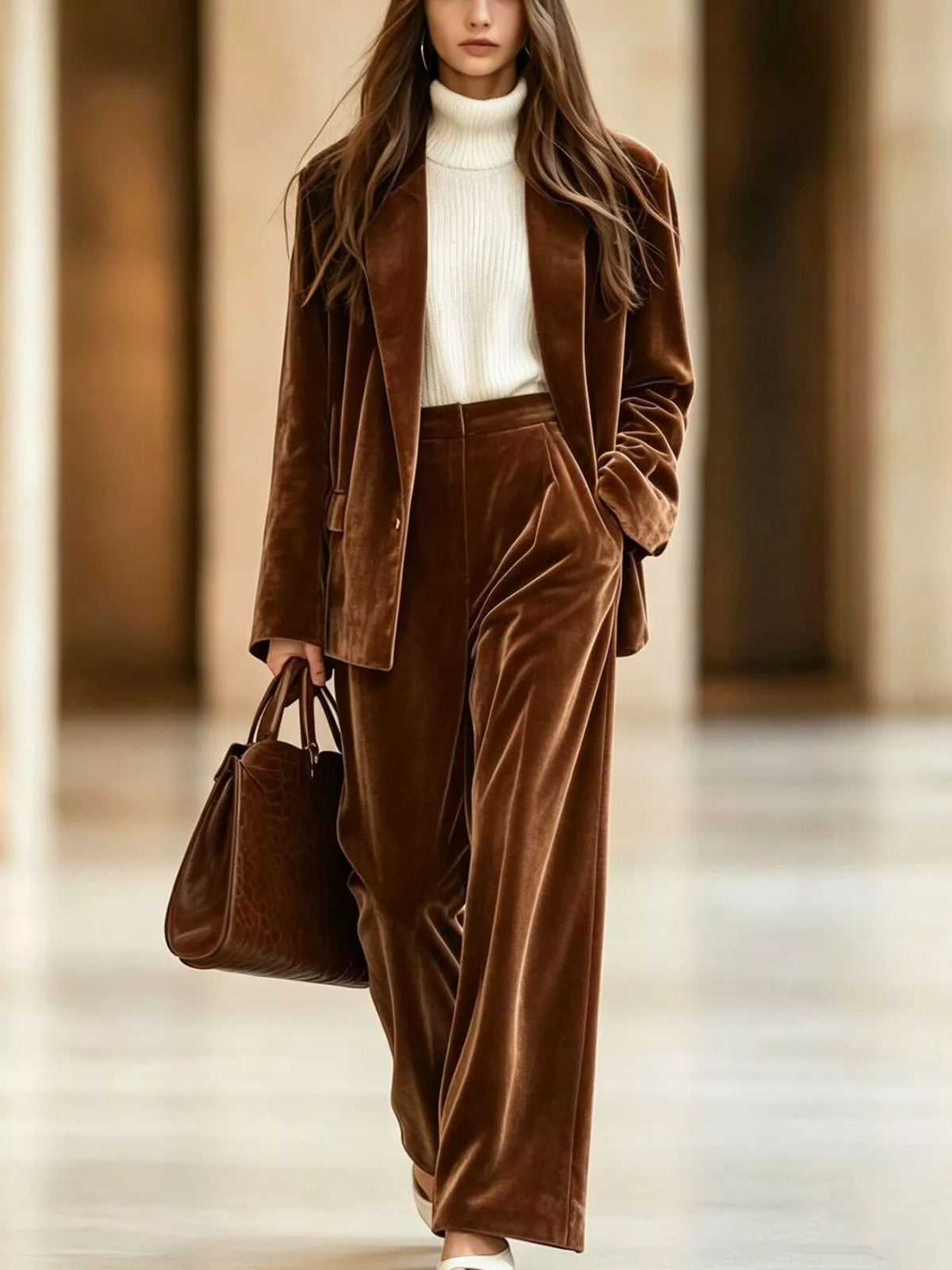 Velvet Blazer Wide-leg Pants Two-piece Set