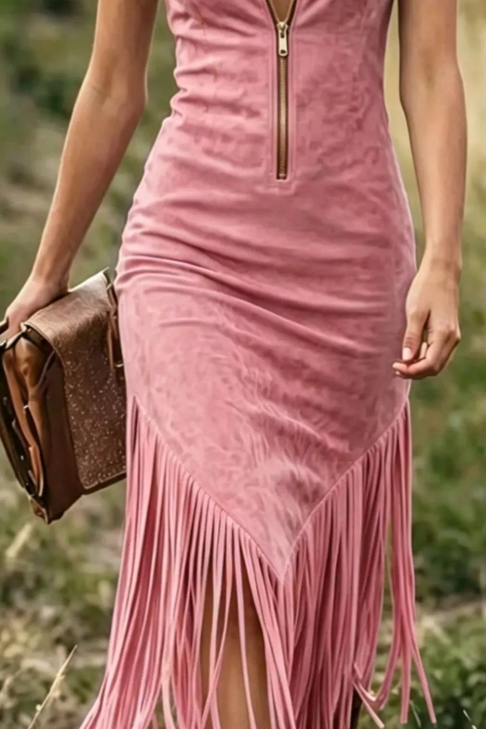 Fringe Zip Front Sleeveless Dress (9)