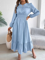 Round Neck Balloon Sleeve Tiered Dress (23)