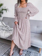Smocked Square Neck Flounce Sleeve Dress (13)