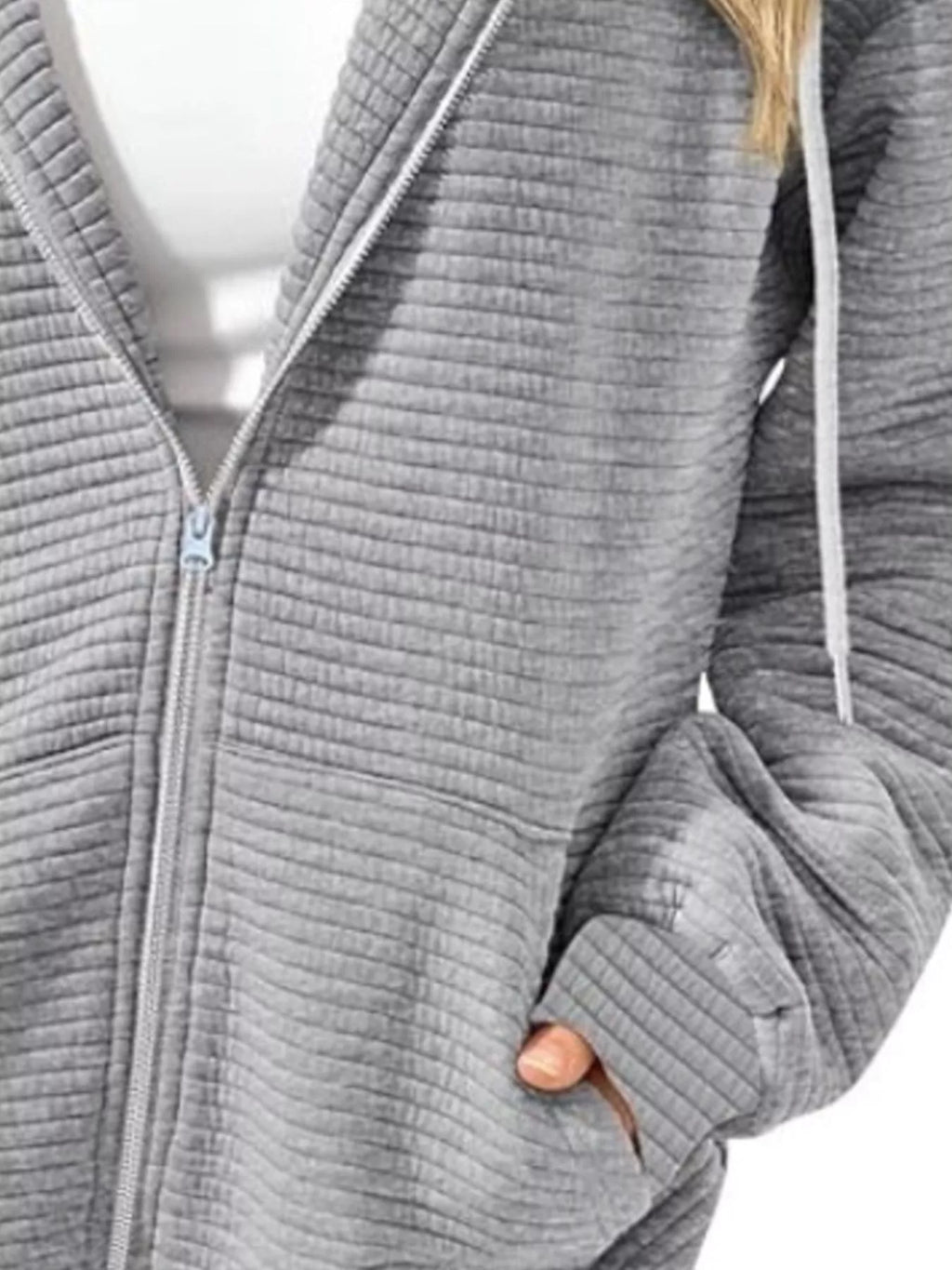 Drawstring Zip Up Dropped Shoulder Hoodie (3)