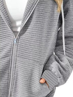 Drawstring Zip Up Dropped Shoulder Hoodie (3)