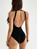 Mesh Detail Backless Striped One-piece Swimsuit (7)