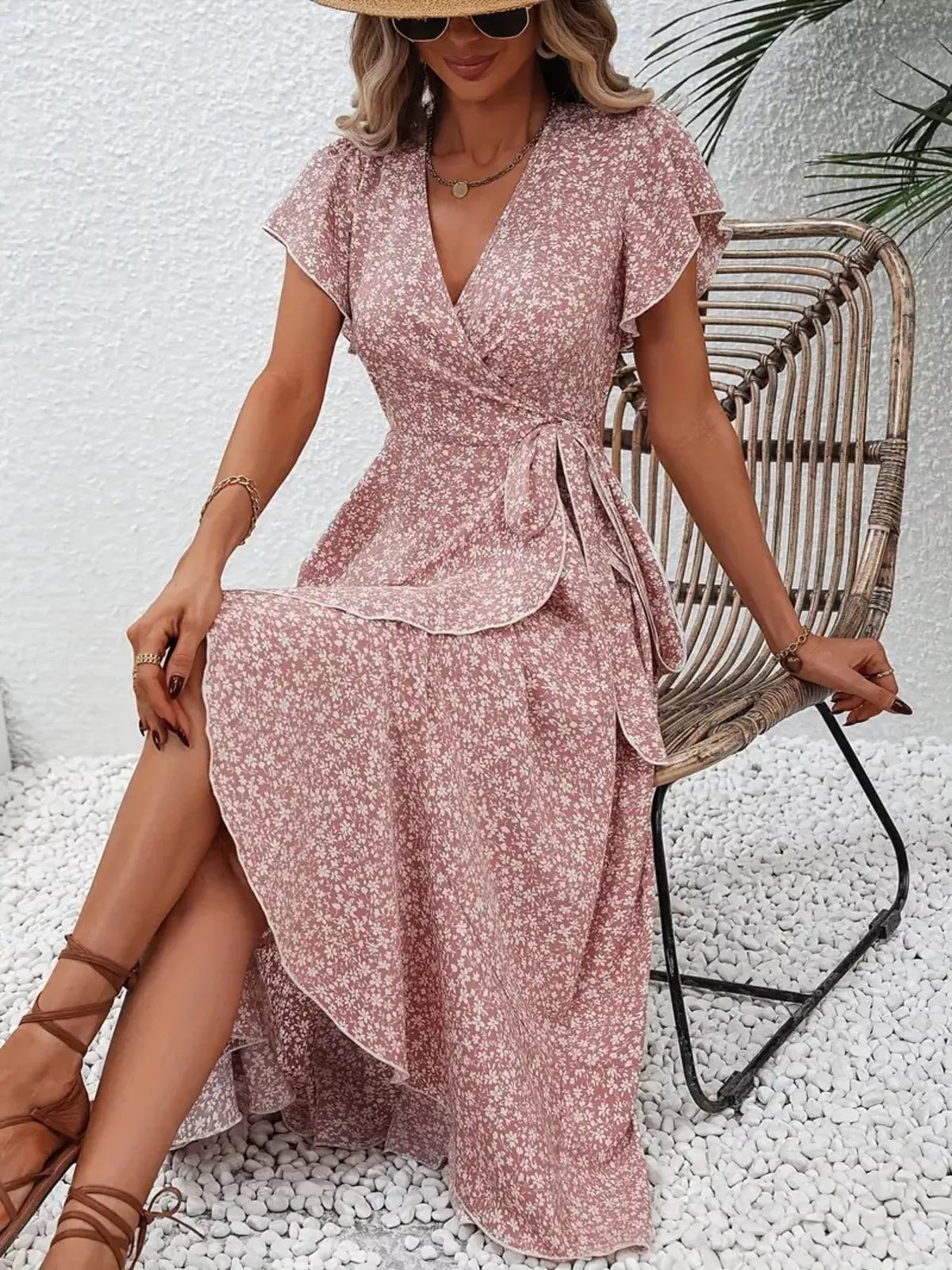 Floral Print Ruffle Hem Wrap Midi Dress (8)