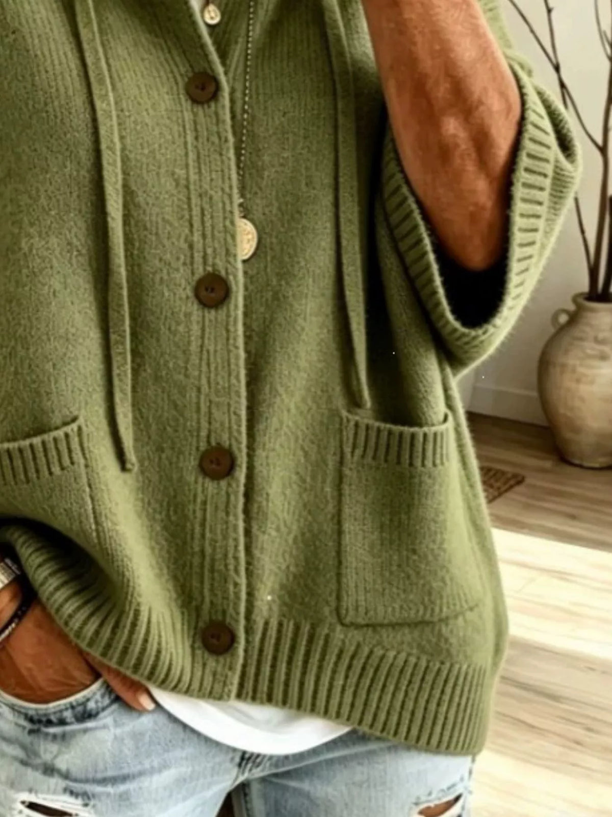 Hooded Button-down Knit Cardigan (2)