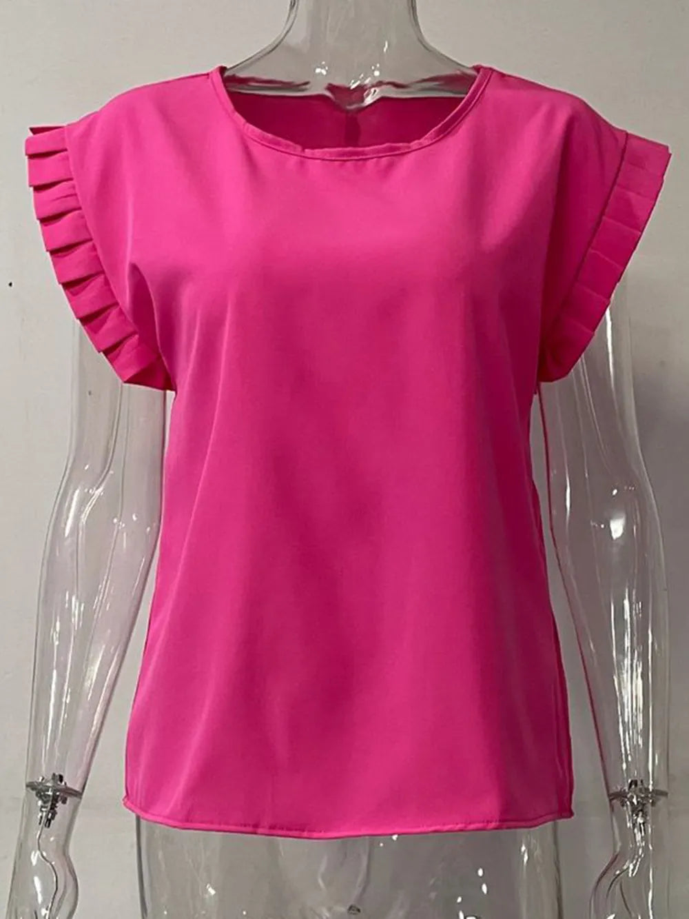 Ruffled Round Neck Cap Sleeve Blouse (5)