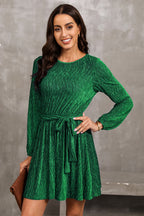 Round Neck Tie Front Long Sleeve Dress (11)