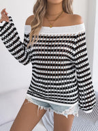 Openwork Striped Off-shoulder Knit Top (15)