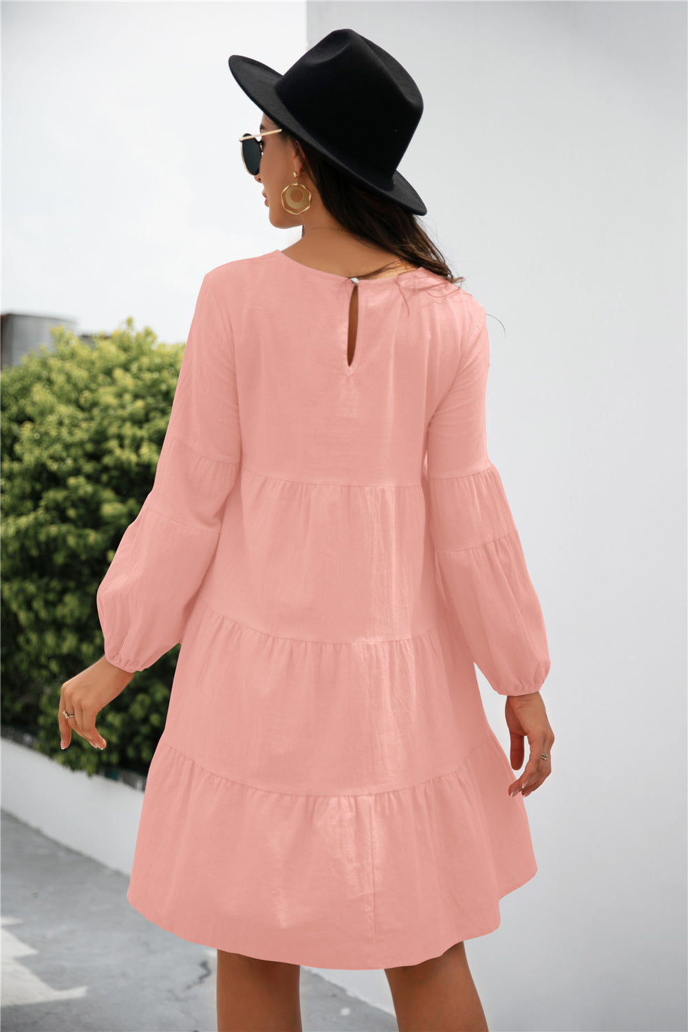 Balloon Sleeve Keyhole Tiered Dress (21)