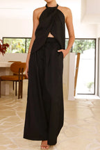 Halter Neck Top Wide Leg Pants Set (7)