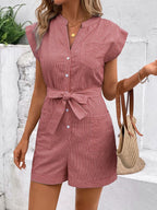 Striped Notched Tie Waist Romper (14)