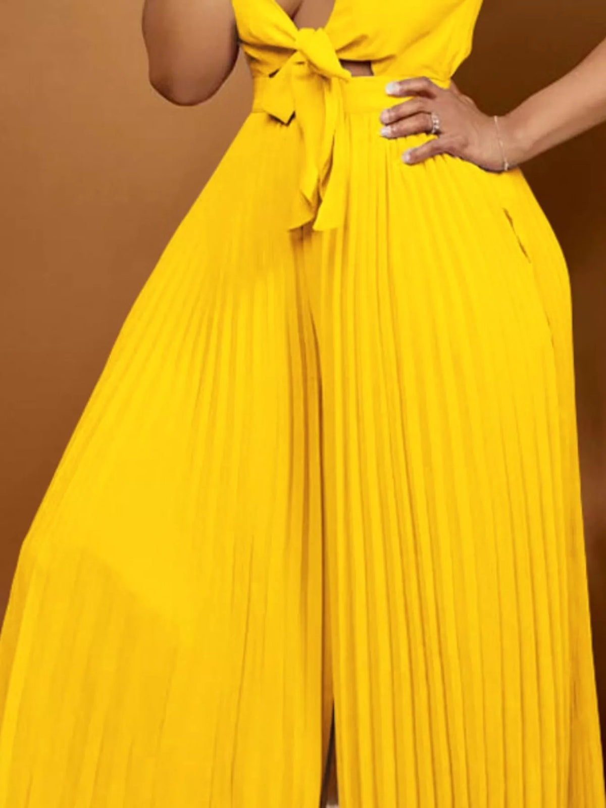 Full Size Tie Front Pleated Wide Leg Jumpsuit Plus (4)
