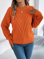 Openwork Round Neck Long Sleeve Sweater (9)