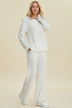 Full Size Cable-knit Long Sleeve Top Pants Set (7)