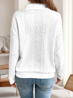 Oblique Zipper Collared Neck Long Sleeve Sweatshirt (2)